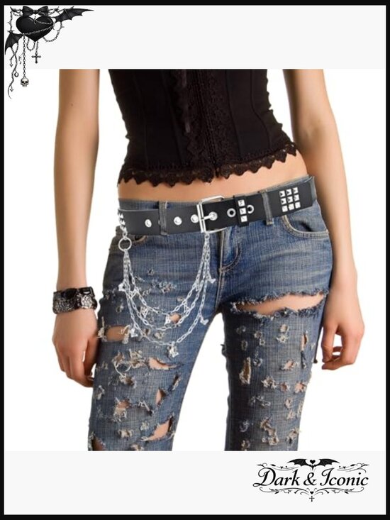 Y2K Studded Belt Pants Chain Goth Necklace Set Punk Hip Hop main image 4